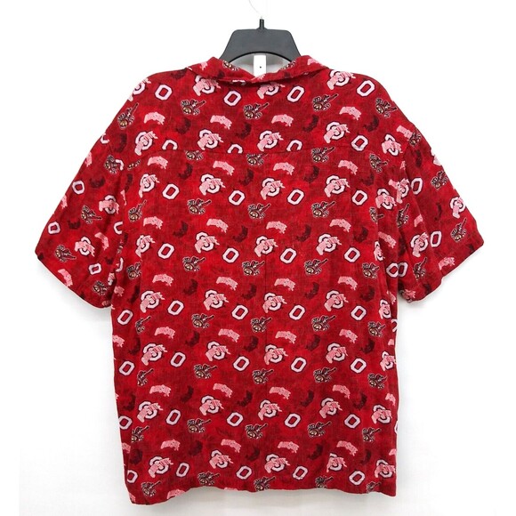 Ohio State Buckeyes Shirt Mens Large Red Short Sleeve Button Down 100% Rayon - Picture 2 of 8
